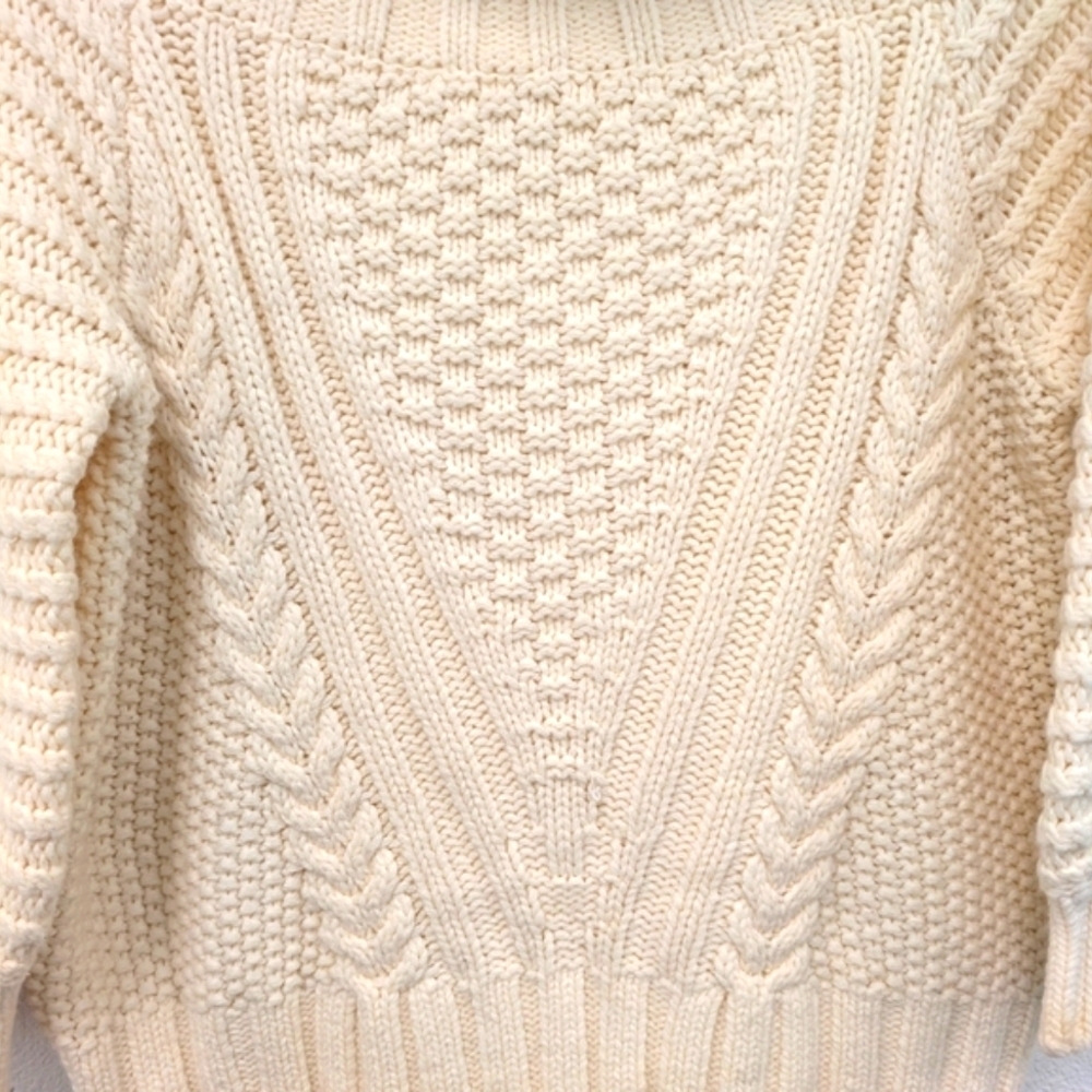 H&M Ivory Chunky Cableknit Cowl Neck Wool Blend Sweater sz L - Picture 6 of 11